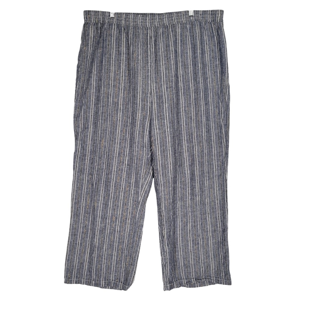 Linda Anderson XXL Blue Stripe Linen Blend Metallic Pull On Wide Leg Pants Lagen